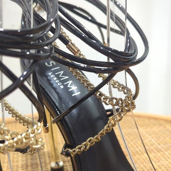 Simmi London Kegz-14 Patent Black Gold Chain Pointed Toe Stilettos Womens Size 7 - Picture 6 of 8
